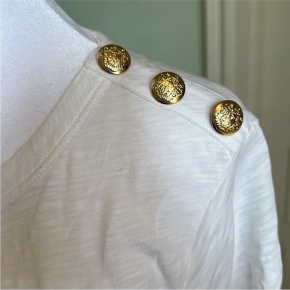 Veronica Beard Carla Cotton Tee White XS Gold Buttons - Picture 4 of 7